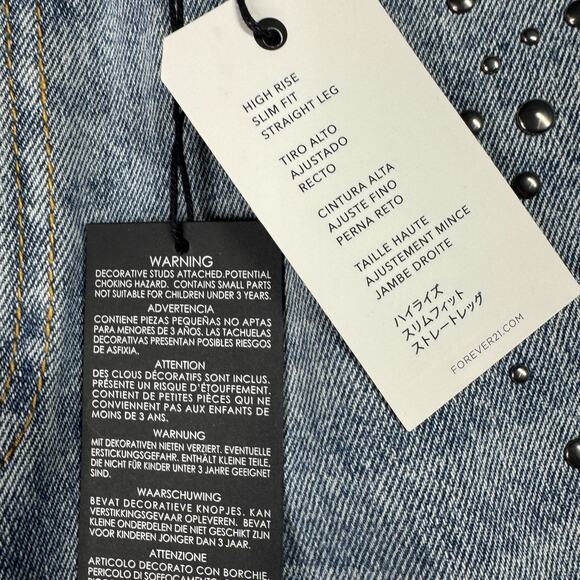 Forever 21 Womens Straight Leg Jeans NEW 28 Studded Floral Design - Picture 10 of 11